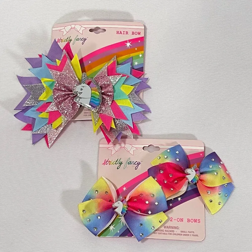 Unicorn Rainbow Hair Bows Tie Dye Clip On Barrettes Girl Core Stocking Stuffer